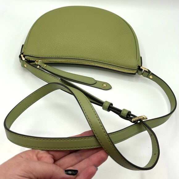 Michael Kors Dover Small Mini Half-Moon Leather Crossbody Bag - Light Sage - Picture 12 of 15